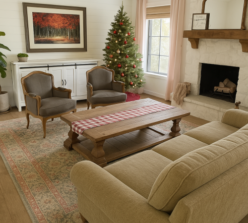 Vacuuming a living room during a residential deep cleaning session